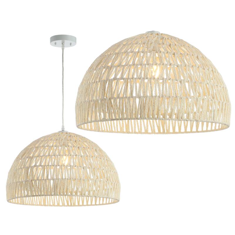Jigu 1-Light Woven Rattan/Iron LED Pendant, by JONATHAN Y