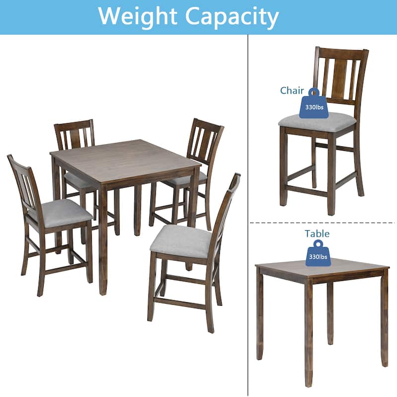 Counter Height Dining Table Set, 5 Piece Dining Table and Chair Set with Square Table and 4 Upholstered Chairs