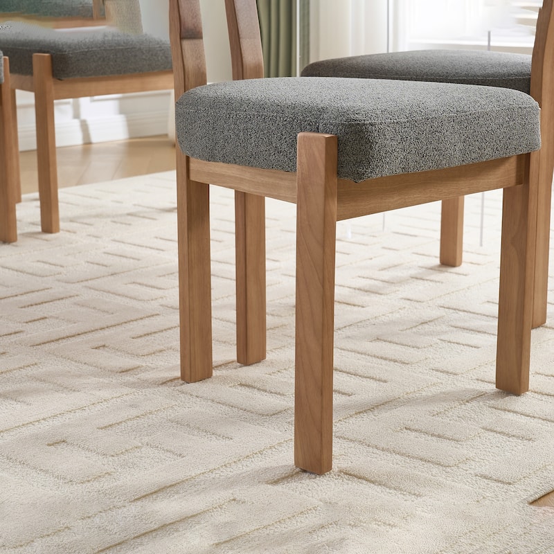 Set of 2 Modern Wooden Fabric Upholstered Dining Room Chair Kitchen Chairs - Beige