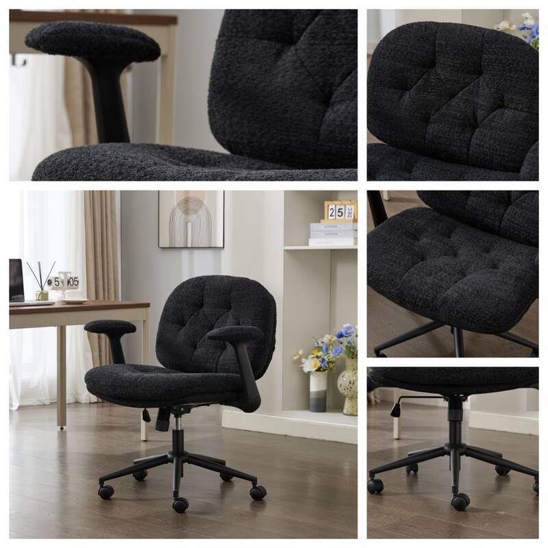 Cross Legged Office Chair with Flip-up Armrests and Wheels, Wide Seat