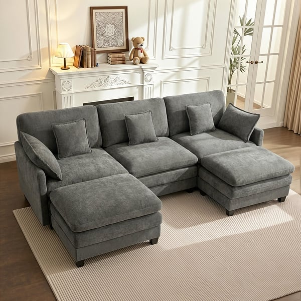 slide 2 of 68, MCombo 111.8'' Modular Sectional Sofa Couch with Reversible Ottoman for Living Room, L Shaped Sofa, FSC Certified Double Ottomans - Dark Grey