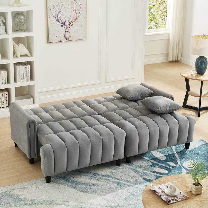 Futon Couch Sofa Bed with Pillows, Convertible Sleeper Sofa with Adjustable Backrest, Loveseat Sleeper Daybed