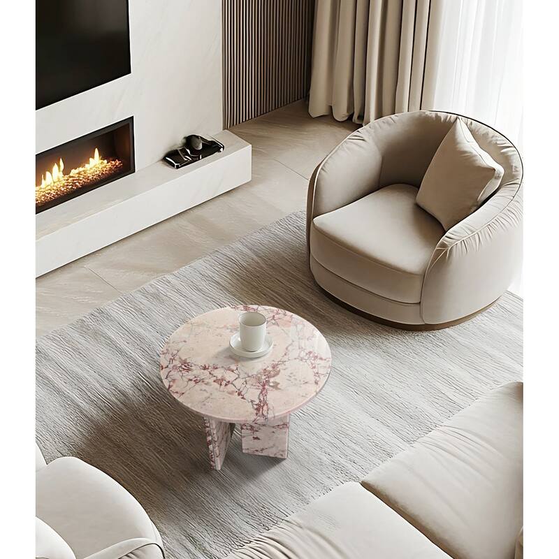 Roomfitters Round Marble Coffee Table, Natural Stone Side Table for Living Room, Solid Marble Accent Table