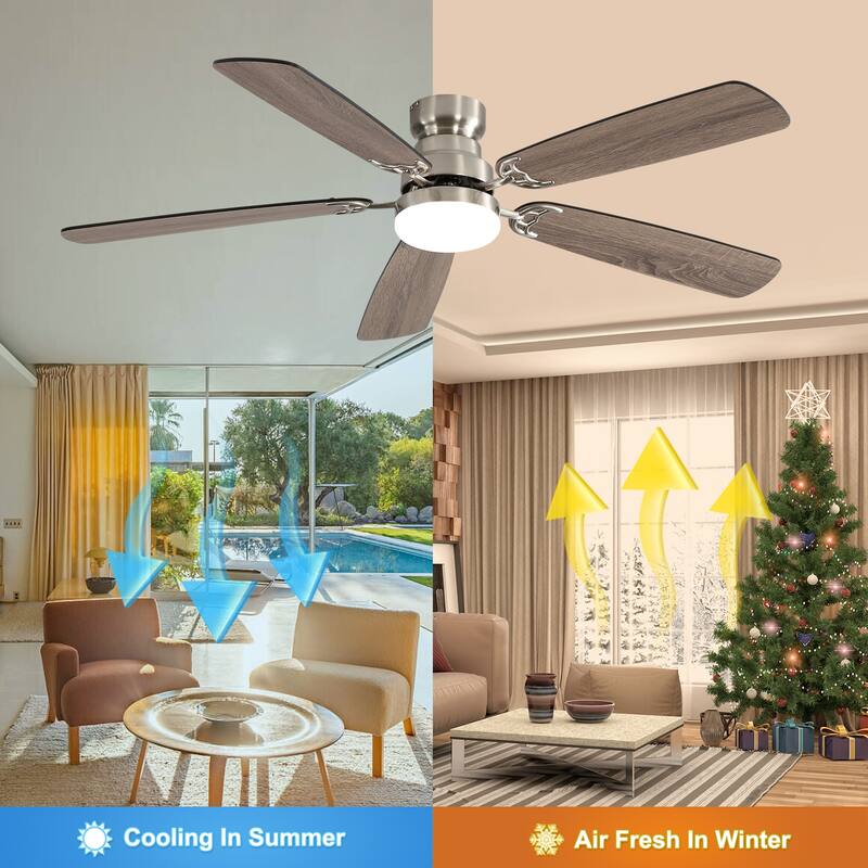 6 Speed Wind 5 Blades Ceiling Fan with Dimmable 3-Color LED Light Remote Control Reversible DC Motor