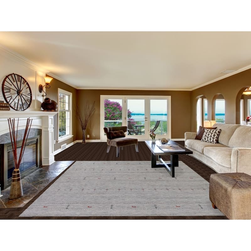 Hand Knotted Oriental 100% Wool Carpet Tribal Tribal Greys & Charcoal Gabbeh Area Rug - 9' 10'' X 8' 3''
