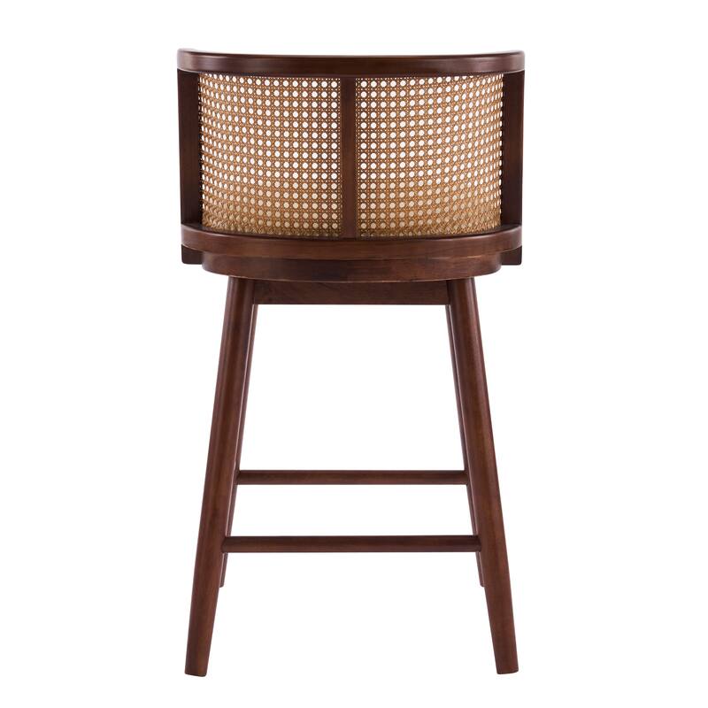 Christopher Knight Home - Talia Scandinavian Upholstered Wooden Counter Stool Set - Bar Chairs with Rattan Backrest