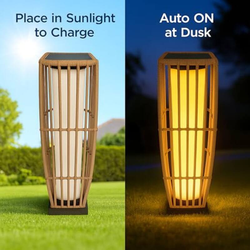 Aria Home Solar Floor Lantern Outdoor Wicker Lamp Rattan Patio Light