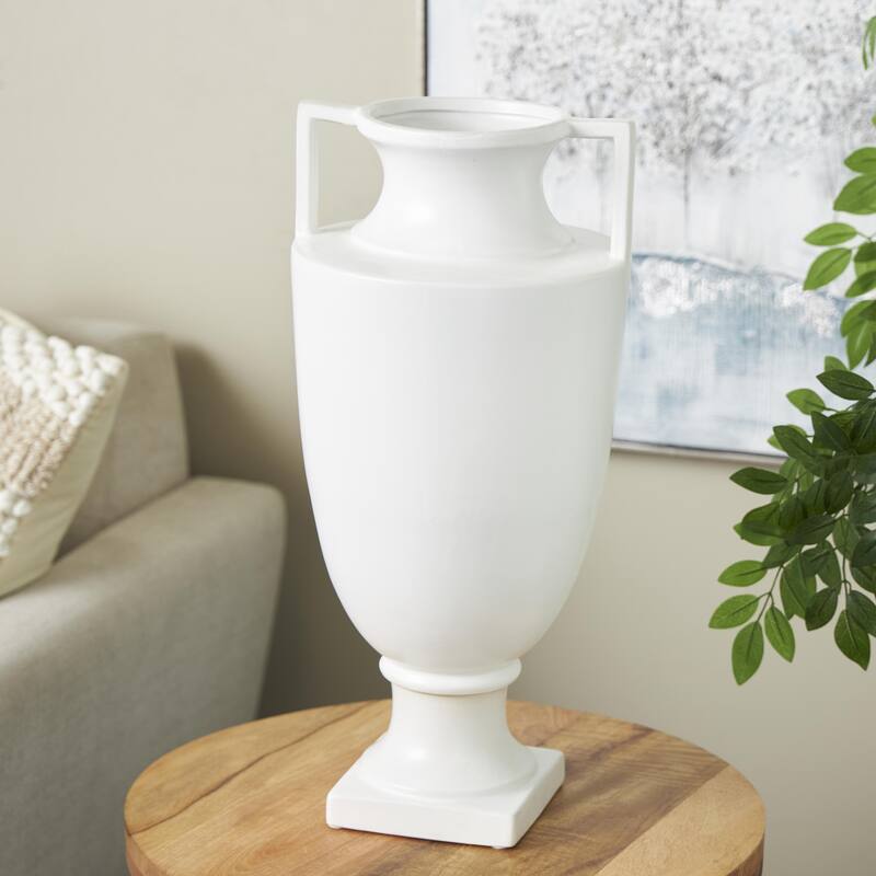 White Ceramic Fluted Urn Shaped Decorative Vase with Handles - White - 10"W, 22"H