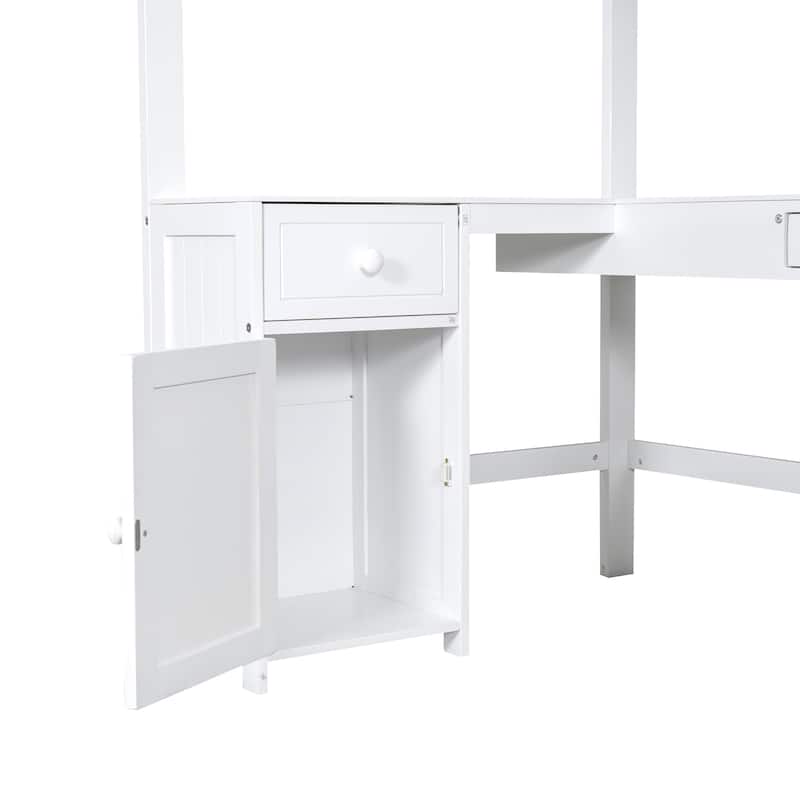 White Twin Size Solid Wood Loft Bed with Desk, Blackboard, and Storage