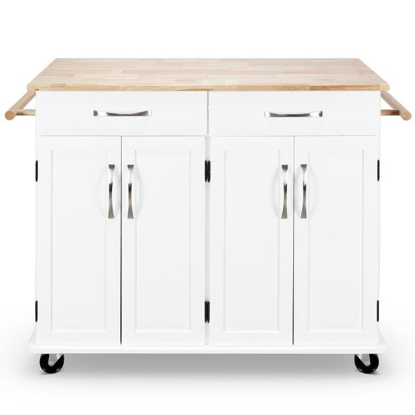 Shop Belleze White Wood Portable Kitchen Cart Rolling And Island