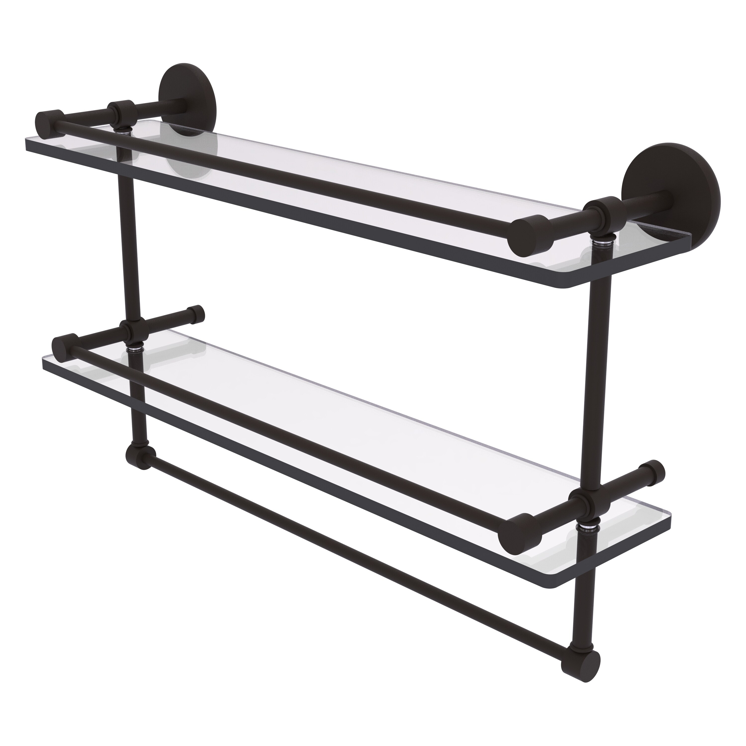 Allied Brass 16 Inch Gallery Double Glass Shelf with Towel Bar
