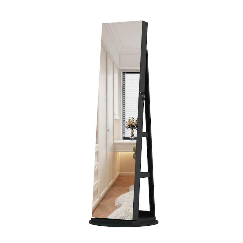Jewelry Cabinet Armoire with Full Length Mirror, 360° Rotating, Lockable Storage Cabinet, Interior Mirror