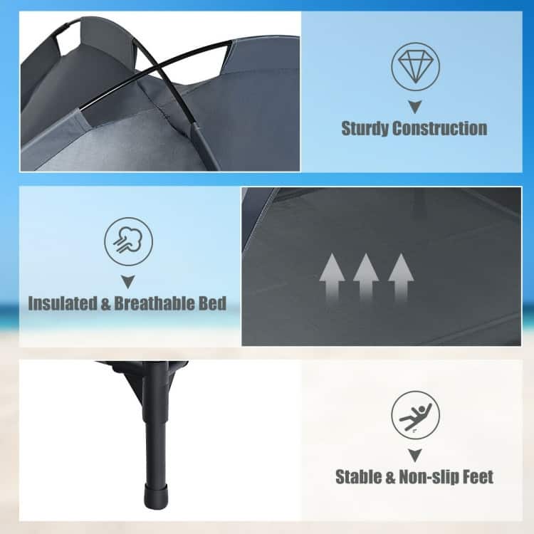 Portable Elevated Outdoor Pet Bed with Removable Canopy Shade - 35.5" x 32" x 34" (L x W x H)