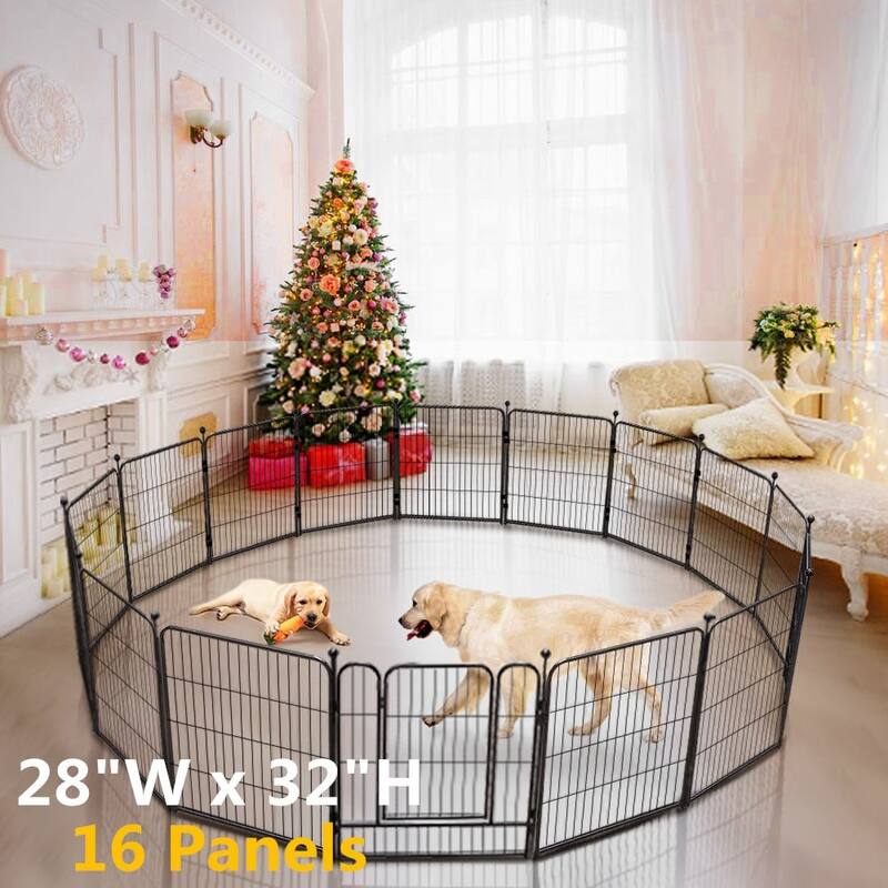 GARPROVM 16 Panels 32" Height Dog Playpen Heavy Duty Pet Fence Indoor Outdoor - 16 Panels 32" H