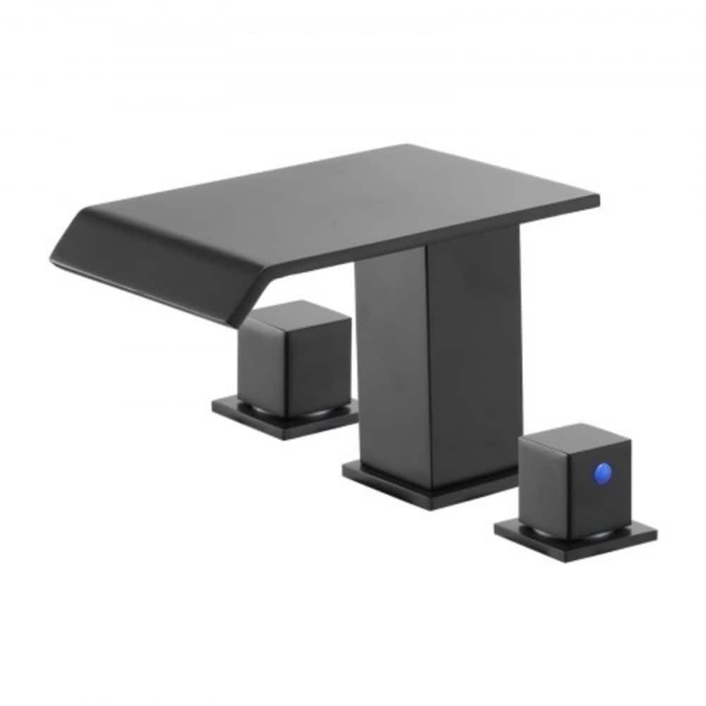 Matte Black Stainless Steel Roman Tub Faucet Set with Widespread 3-Hole and Deck Mount - 6.10” x 7.68” x 3.94”