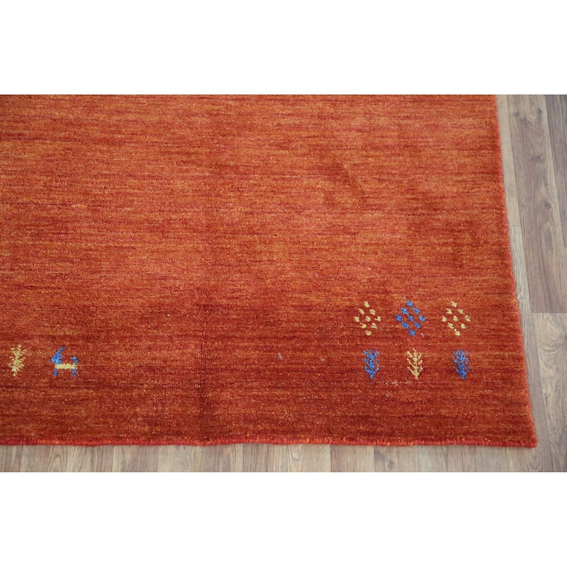 Tribal Orange Gabbeh Indian Rug Hand-Knotted Wool Carpet - 4'0" x 5'10"