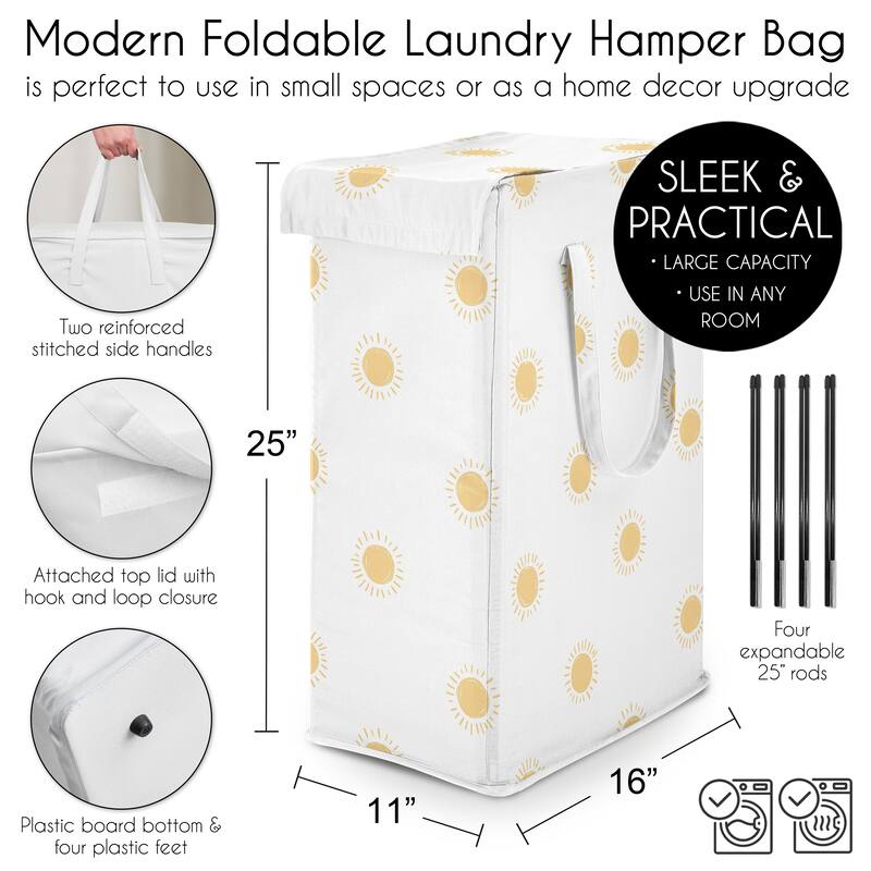 Sweet Jojo Designs White & Yellow Boho Sun Boy, Girl, Unisex/Gender Neutral Foldable Laundry Hamper with Handles - Bohemian, Sky