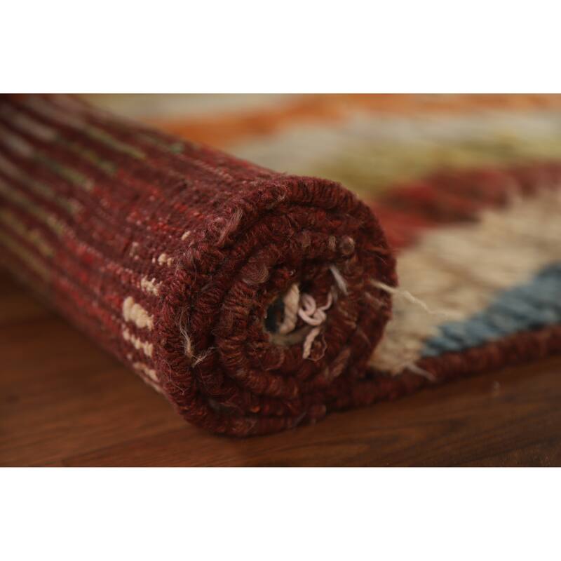 Hand Knotted Oriental 100% Wool Carpet Modern Geometric Multi-Colored Moroccan Runner Rug - 13' 3'' X 3' 2''