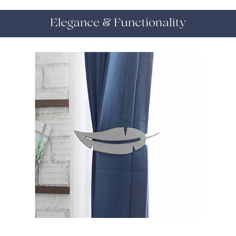 Metal Feather Tieback With Magnet Plume Black - 6.8"L x 2"W x 1"D