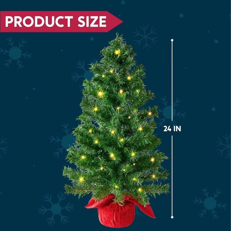 24"/2FT Small Christmas Tree with Multi-Color LED Lights, Table Top Christmas Tree Pre-lit Artificial Xmas Tree - Green