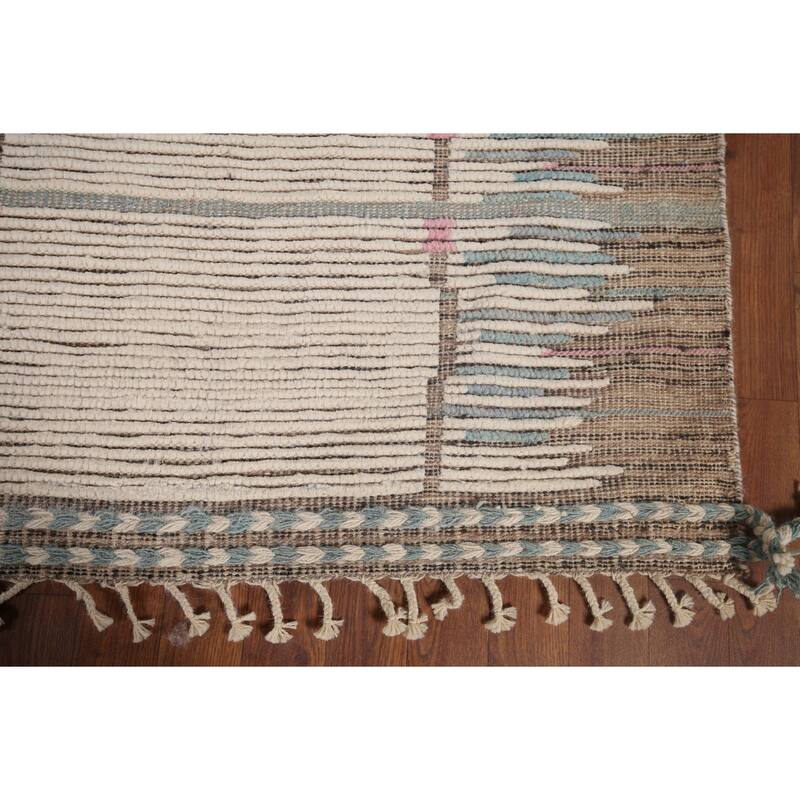 All-Over Moroccan Earth Tone Area Rug Hand-Knotted Wool Carpet - 7'11"x 10'7"
