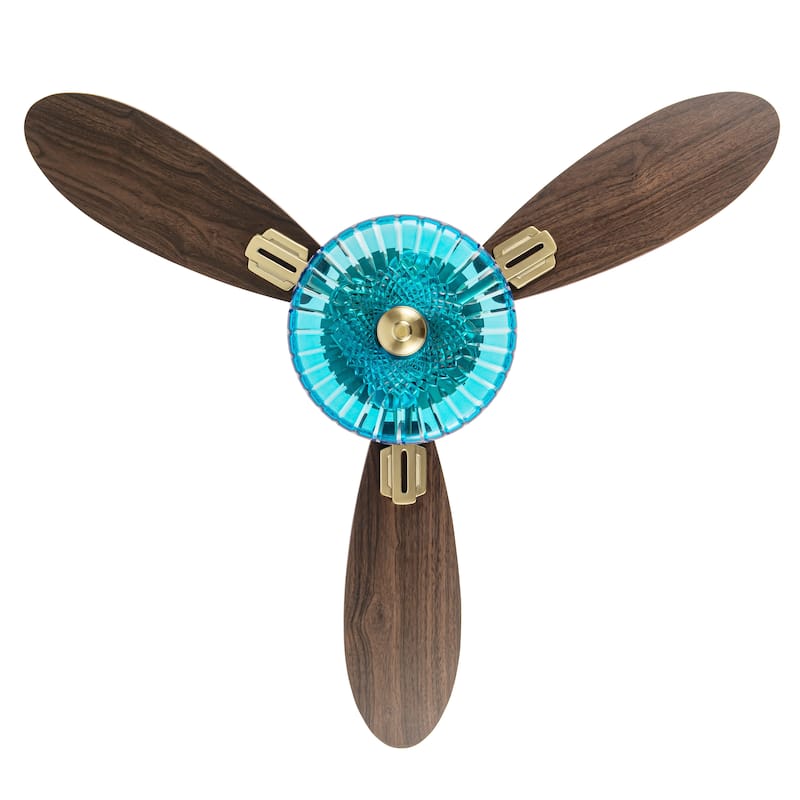 Maeve River of Goods 3-blade 42-inch Glam Indoor Ceiling Fan with Blue Hand-Cut Glass Shade and Remote Control