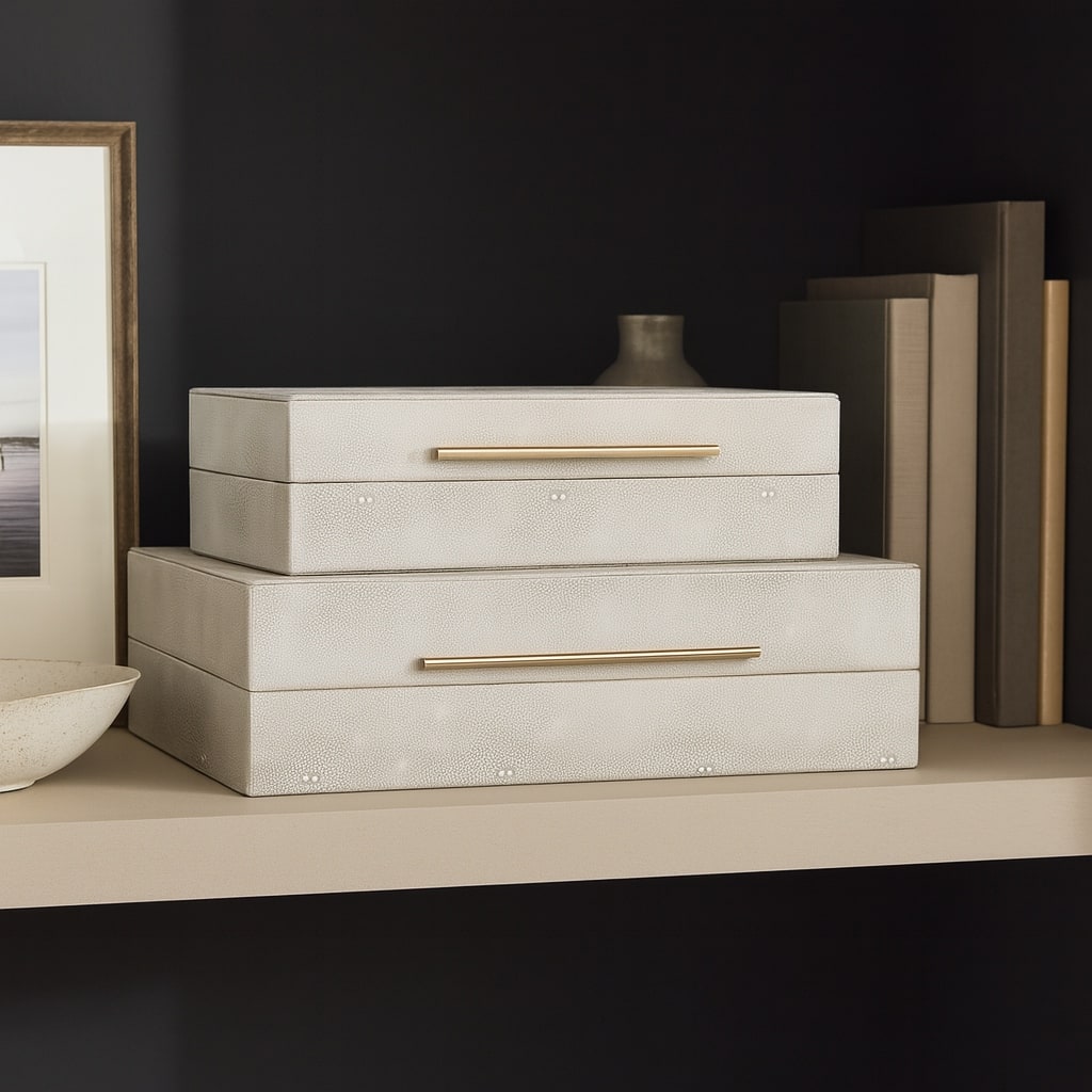 Decorative Rectangle Storage Boxes with Lid (Set of 2) - Gray, 12" - 14" - 14.0"