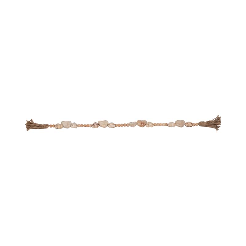 Sagebrook Home 38 Inch Wood Heart Beaded Garland in White, Charming Rustic Home Decor with Jute Tassels - 38" x 2" x 1"