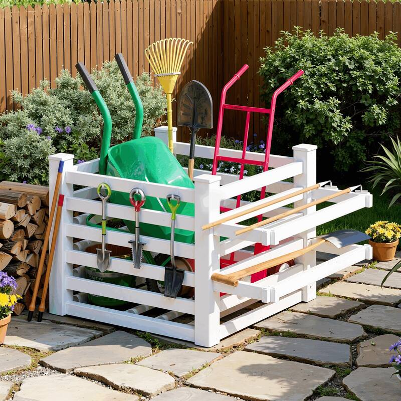 Waterproof Outdoor Pool Storage Bin with Hooks, Basket Holder or Long Panel for Poolside & Patio