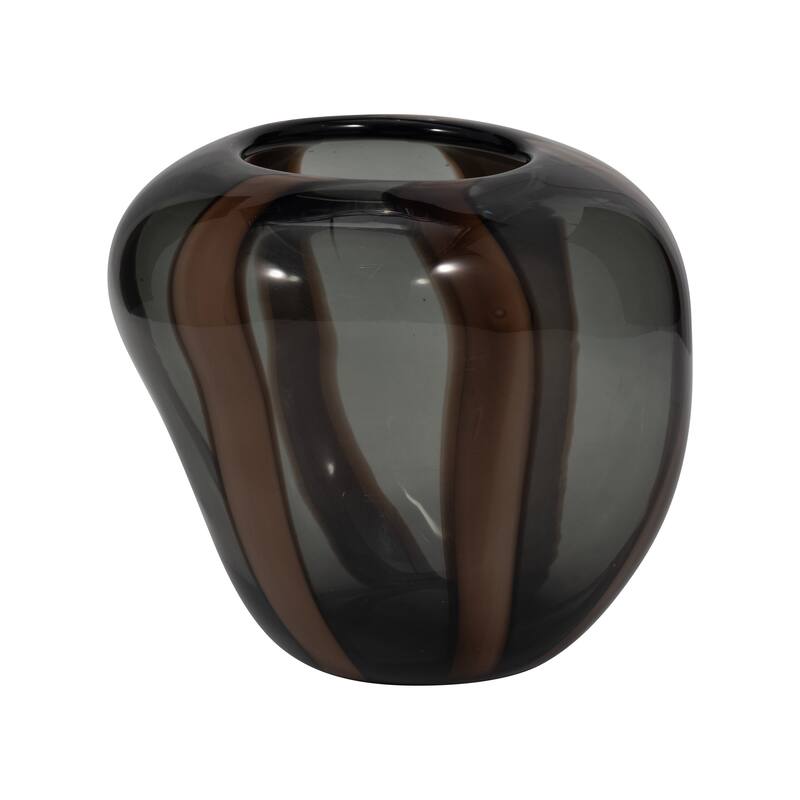 Glass Modern Striped Decorative Vase - Brown