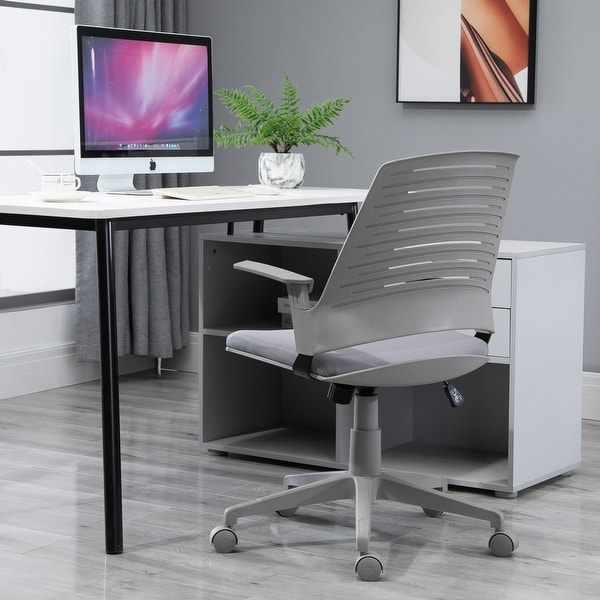 Vinsetto Middle Back Office Computer Swivel Rolling Chair with Height Adjustable Comfort and Padded Armrests, Grey. Opens flyout.