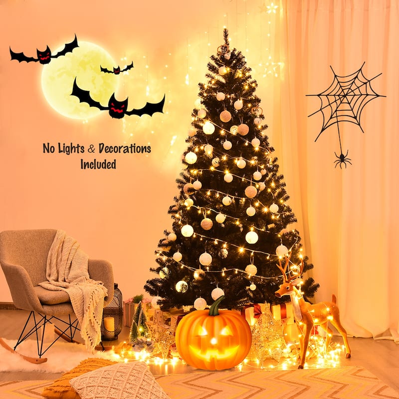 Gymax 7.5FT Artificial Halloween Christmas Tree Hinged Pine Tree - 4.3' x 7.5' (Dia x H)