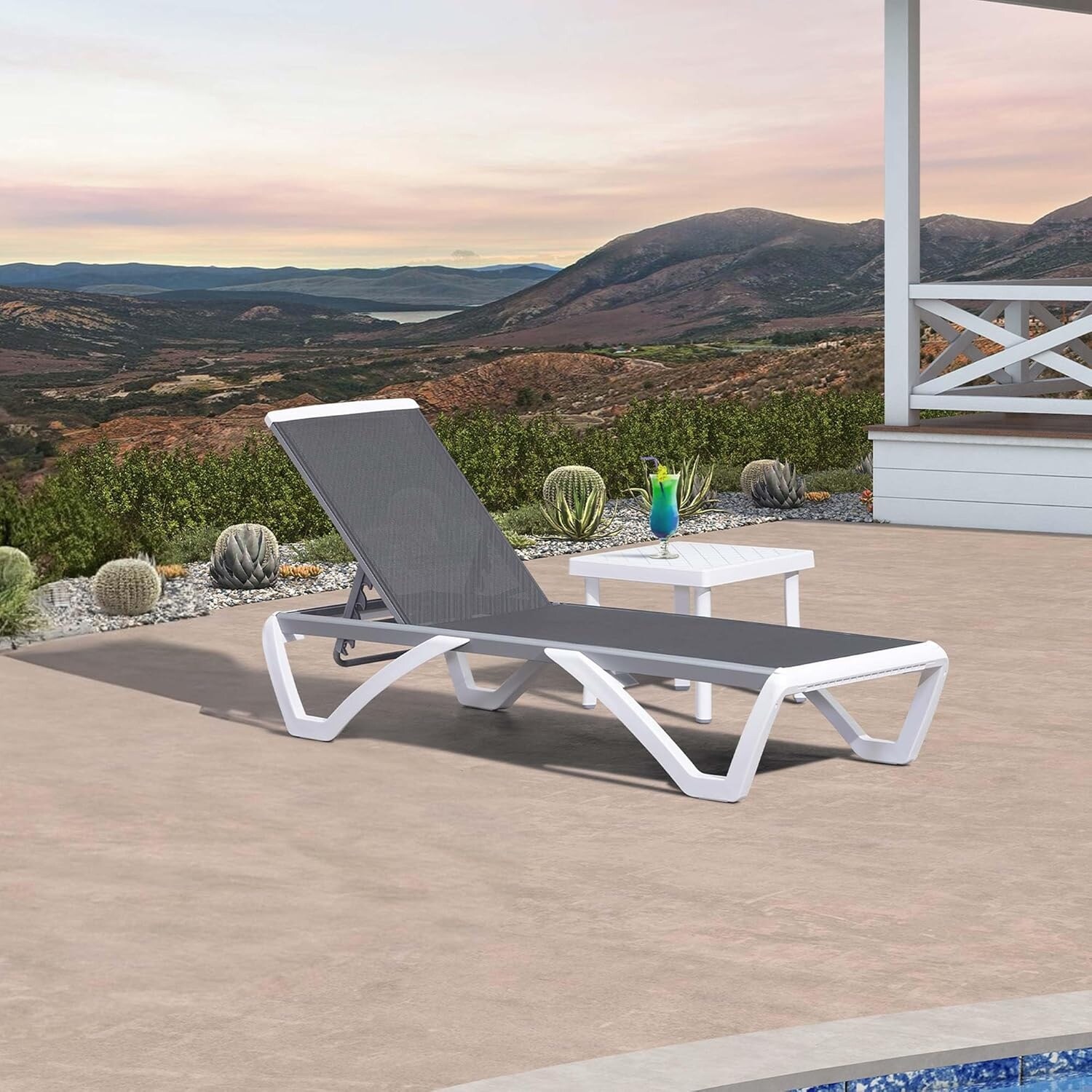 PURPLE LEAF Patio Chair Set Plastic Outdoor Chaise Lounge Chairs with Table for Outside Lawn Poolside Grey 76 x 27.4 x12.2 1 Chair Grey