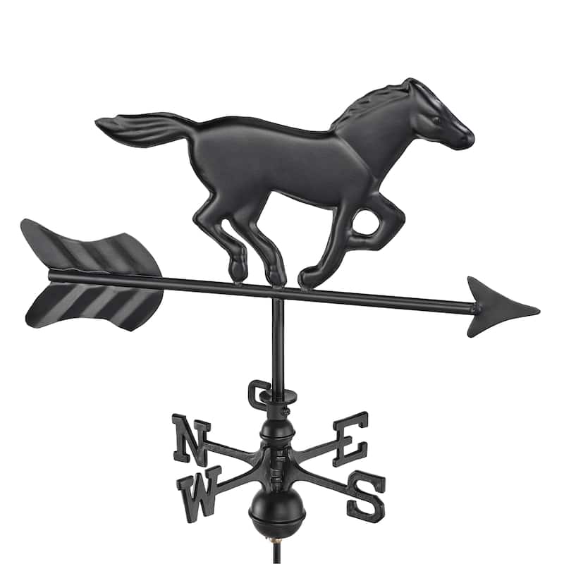 Modern Farmhouse-Inspired Horse Cottage / Shed Size Weathervane 801KR w/Roof Mount - Black Finish by Good Directions