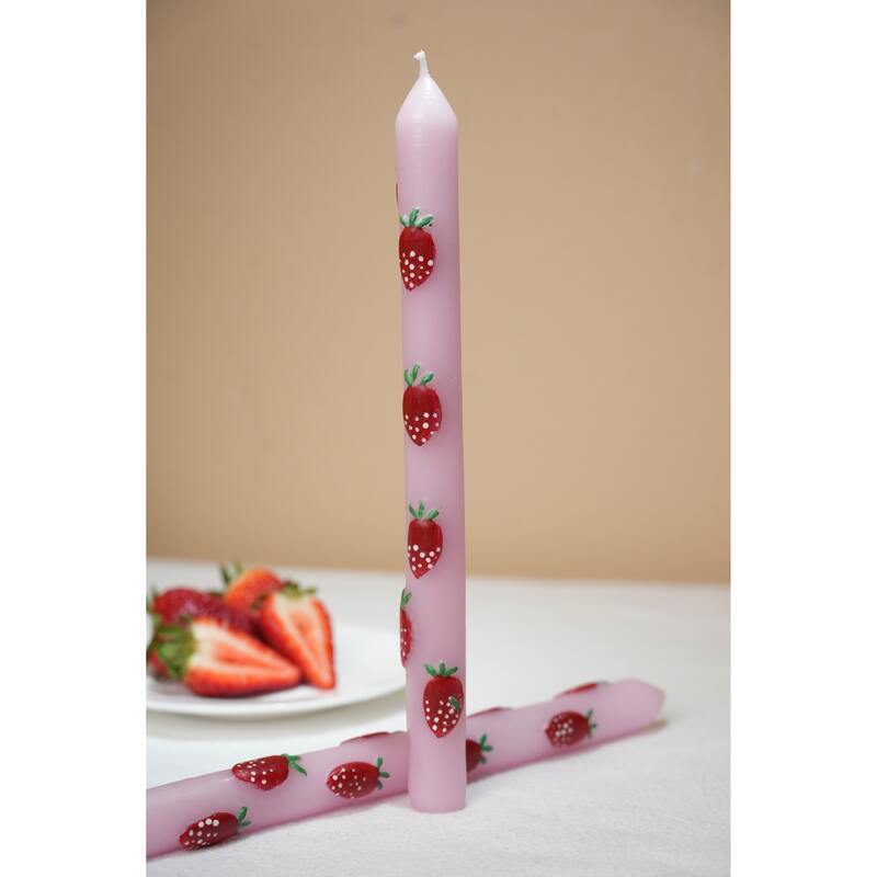 2-Pack 10.25in Hand-Painted Strawberry Taper Candles