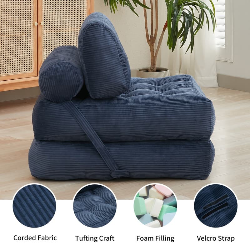 Mixoy W32''/W50'' Corded Velvet Fabric Folding Floor Lazy Futon Sofa Bed