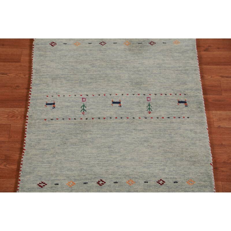 Hand Knotted Oriental 100% Wool Carpet Tribal Tribal Green Gabbeh Area Rug - 5' 11'' X 2' 6''