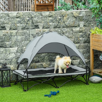 PawHut 46" Elevated Dog Bed with Canopy, Raised Dog Bed with Removable Shade Cover, Ventilated Cooling Pet Bed