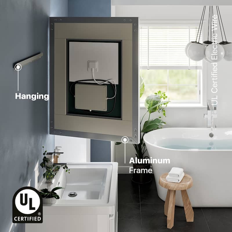 Eviva Lite 24" x 30" Rectangular Wall Mounted Modern Frameless Mirror - Clear