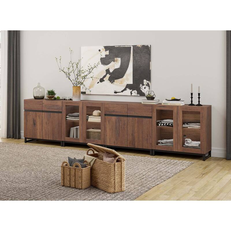 Modern Dresser with Adjustable Shelves, 4 in 1 Storage Cabinet with Glass Doors - Brown - No Drawers