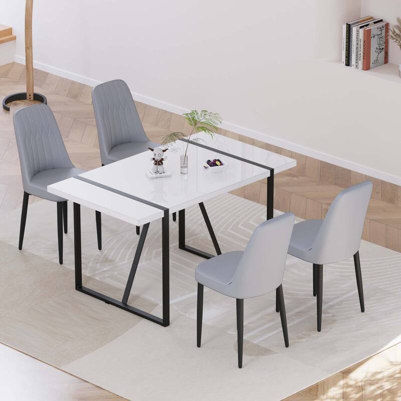 5-Piece Dining Table Set for 4, Kitchen Table Set with Metal Frame and 4 Cushioned Chairs for Dining Room