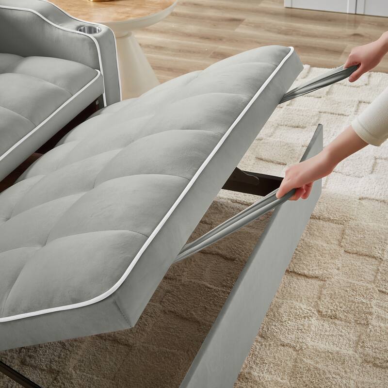 Convertible Sofa Bed with Adjustable Back, USB Charger, and Pillows for Living Room or Office
