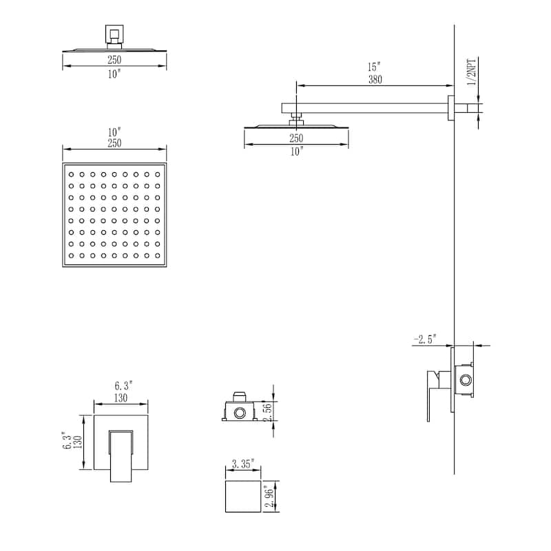 Wall Mount Complete Shower System With Rough-in Valve