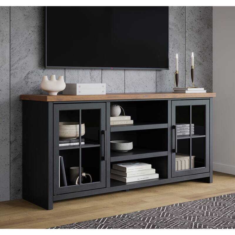 Bridgevine Home Modern Farmhouse 67 inch TV Stand Console for TVs up to 80 inches, No Assembly Required, Two-Tone Finish