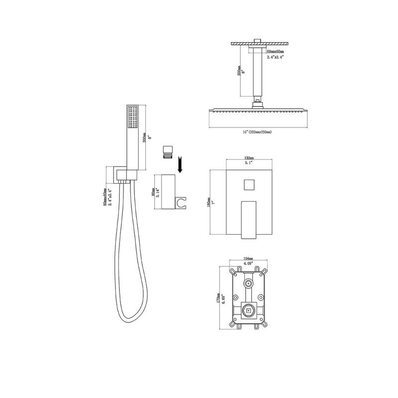Topcraft 10-inch Ceiling Mount Square Shower System with Rough-in Valve - 10*10
