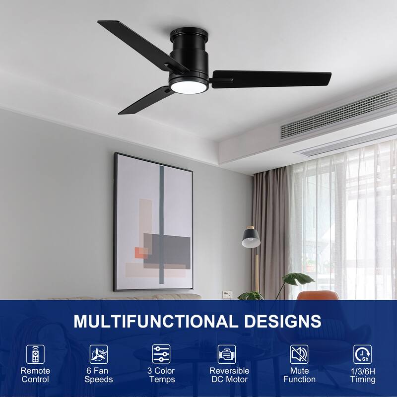 YUHAO Kaleido 48 in. Indoor Matte Black Ceiling Fans with 3-Colors Integrated LED and Dual-Finish Blades