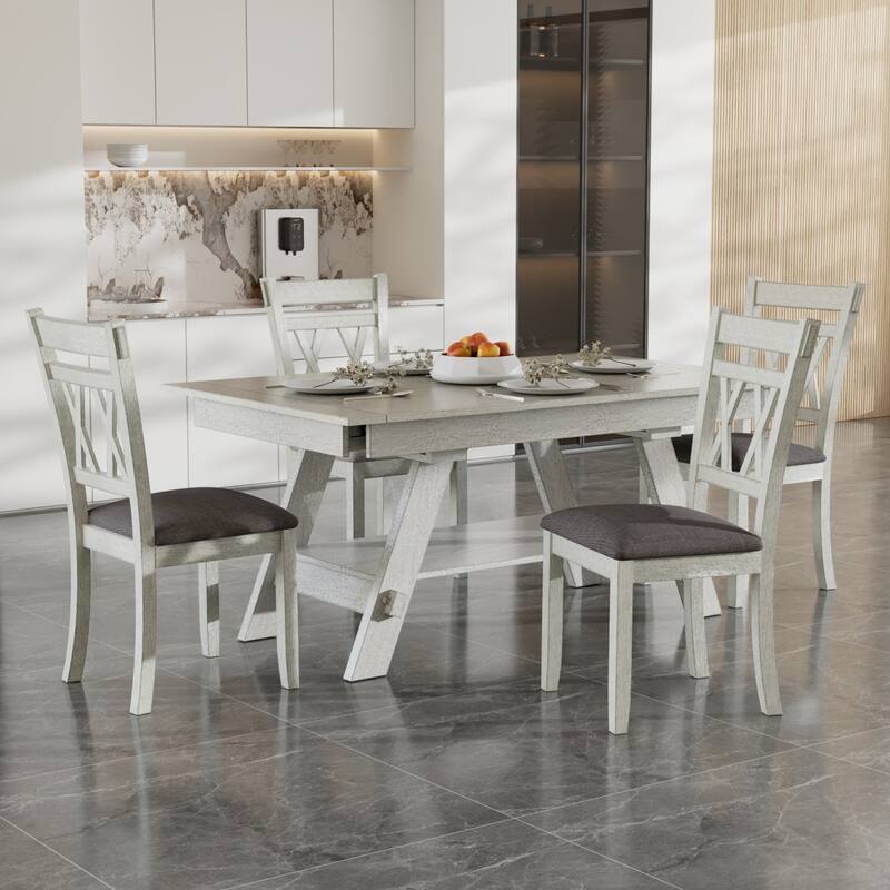 Javlergo Dining Table and Chairs Set for 4-6 Persons Extendable Kitchen Dining Room Table Set