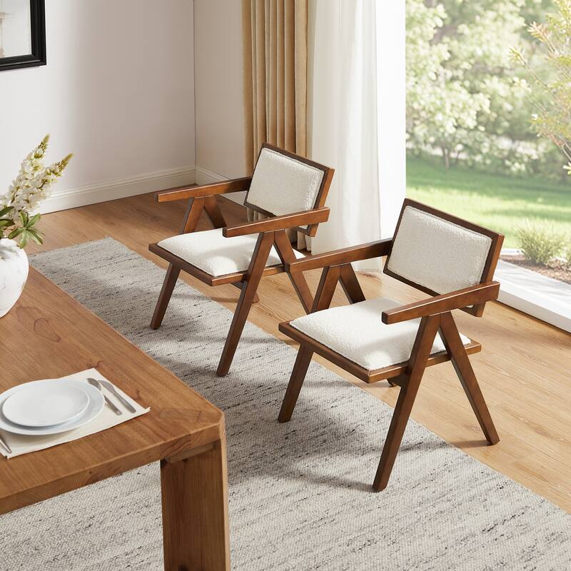 Art Leon Set of 2 Wood and Upholstered Accent Dining Chair with Wooden Armrest