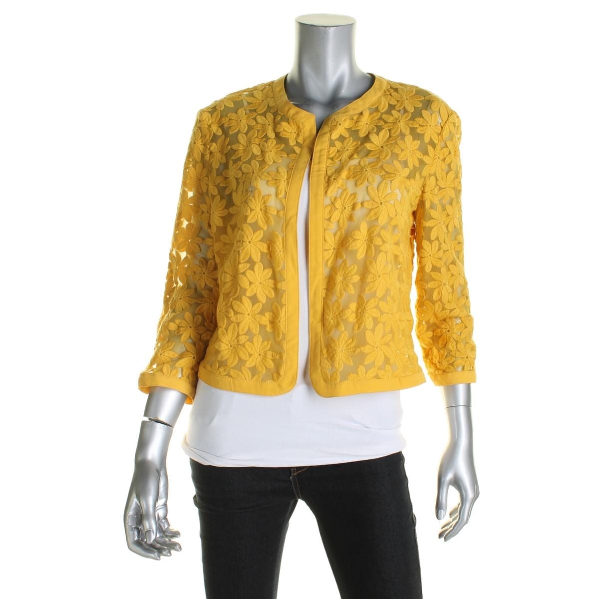 Anne Klein Womens Cardigan Top Mesh Embroidered Anne Klein Womens Cardigan Top Mesh Embroidered