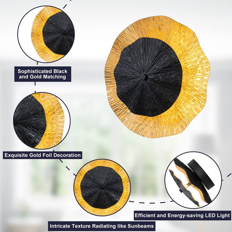 Matte Black & Gold Foil Round Dimmable Integrated LED Wall Sconce